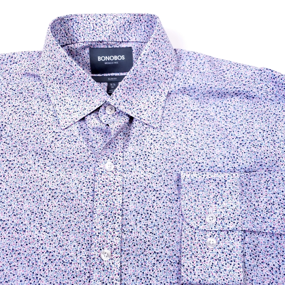 Bonobos Floral Long Sleeve Shirt White Pink Slim